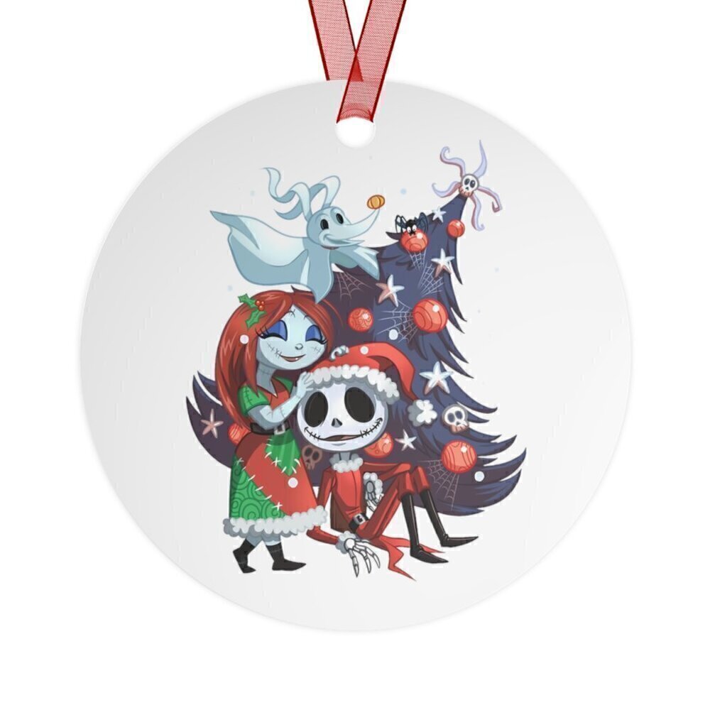 Nightmare Before Christmas metal ornaments featuring Jack, Sally, and Zero